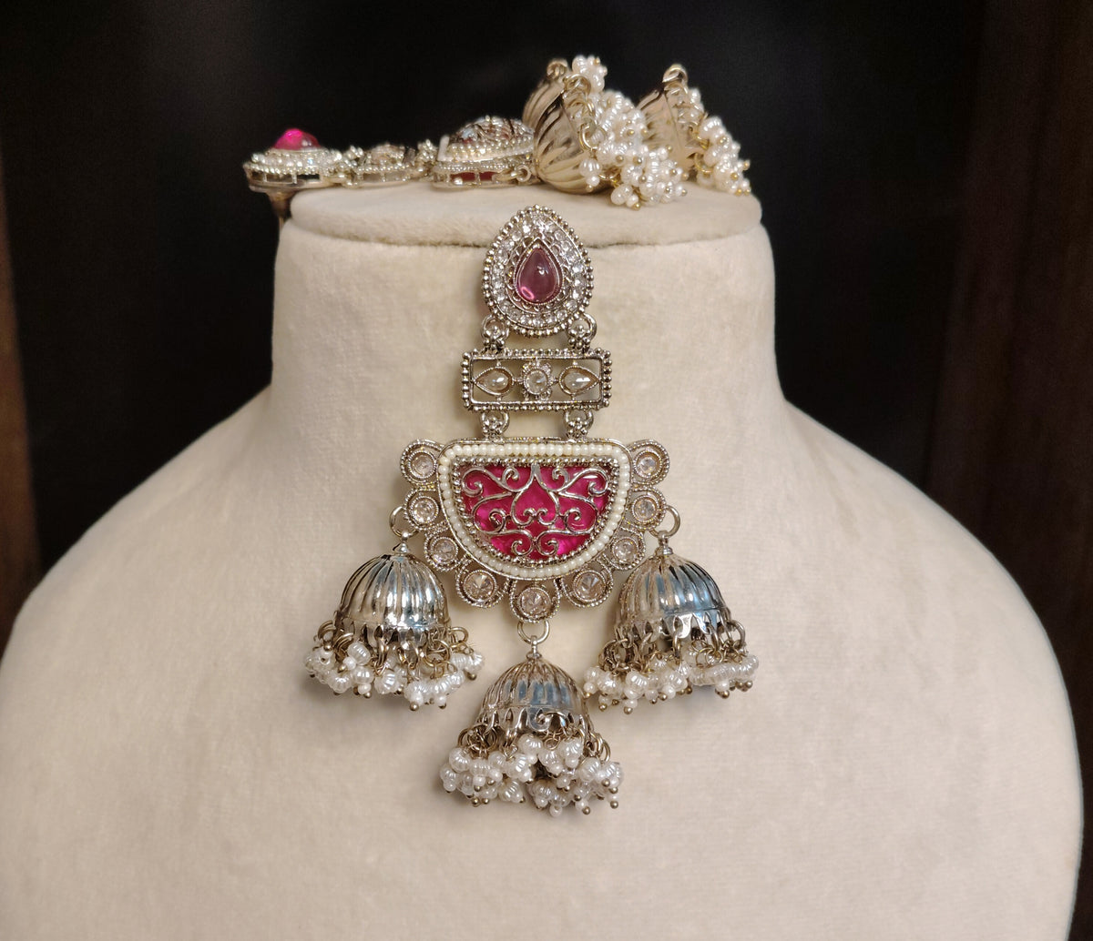 Pink Moissanite Dangle Earrings Women Indian Wedding Party Wear Ethnic Jewelry Roz Jewellers
