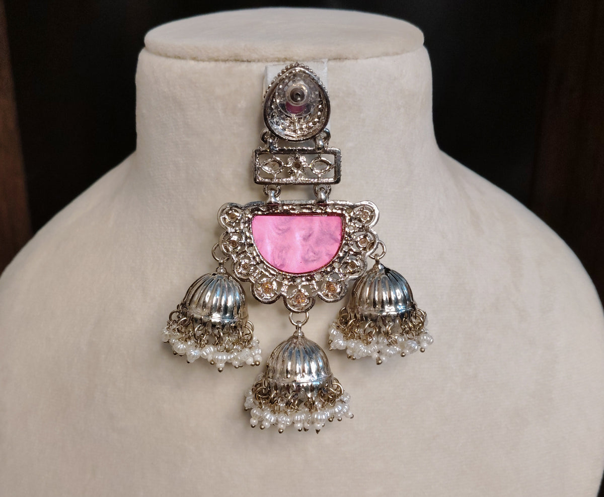 Pink Moissanite Dangle Earrings Women Indian Wedding Party Wear Ethnic Jewelry Roz Jewellers