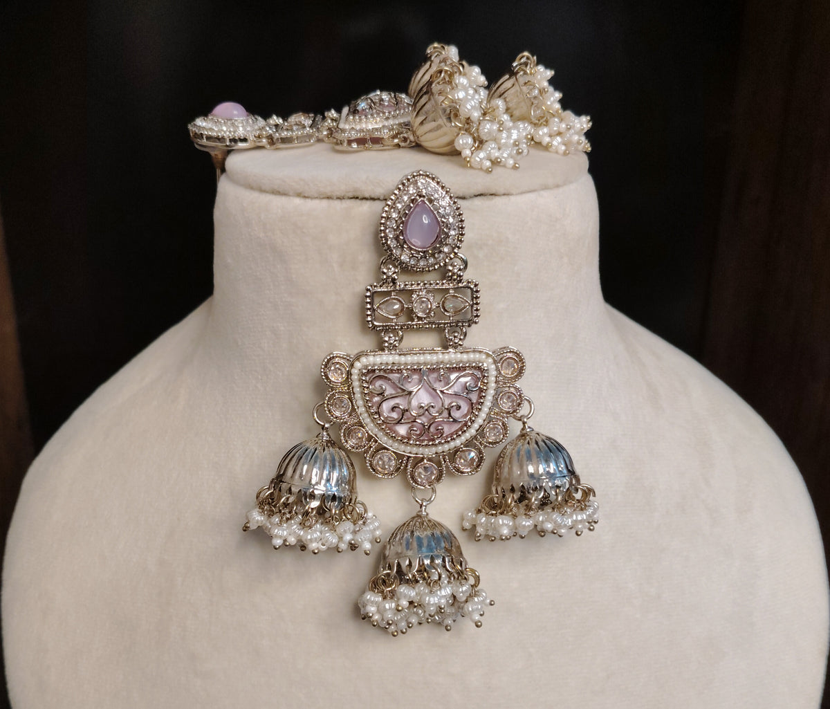 Purple Indian Moissanite Jhumka Earrings Traditional Bridal Statement Jewelry Roz Jewellers