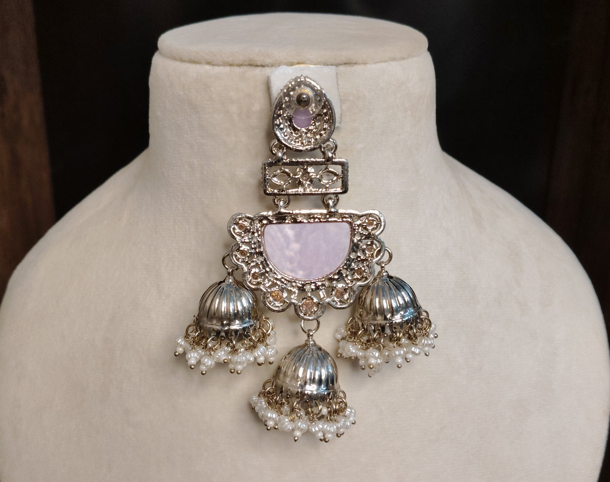 Purple Indian Moissanite Jhumka Earrings Traditional Bridal Statement Jewelry Roz Jewellers