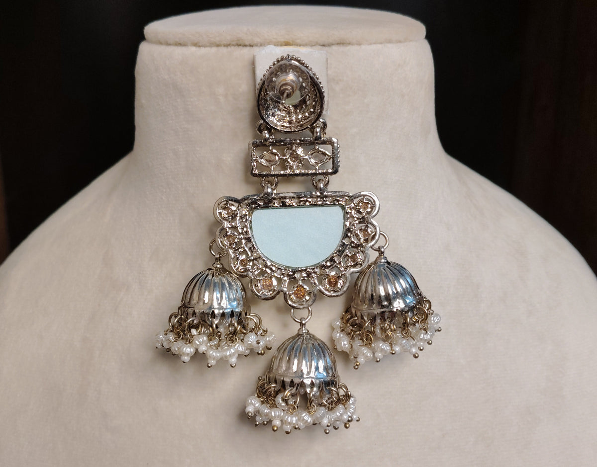 Mint Green Indian Moissanite Jhumka Earrings Traditional Bridal Statement Jewelry Roz Jewellers