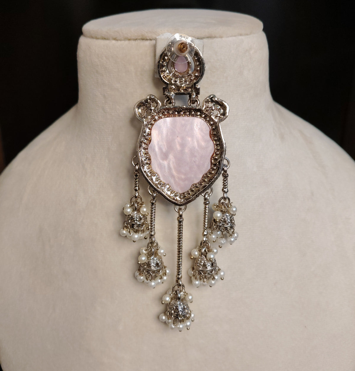 Blush Pink Moissanite Stone Jhumka Earrings Traditional Indian Wedding Accessories Roz Jewellers