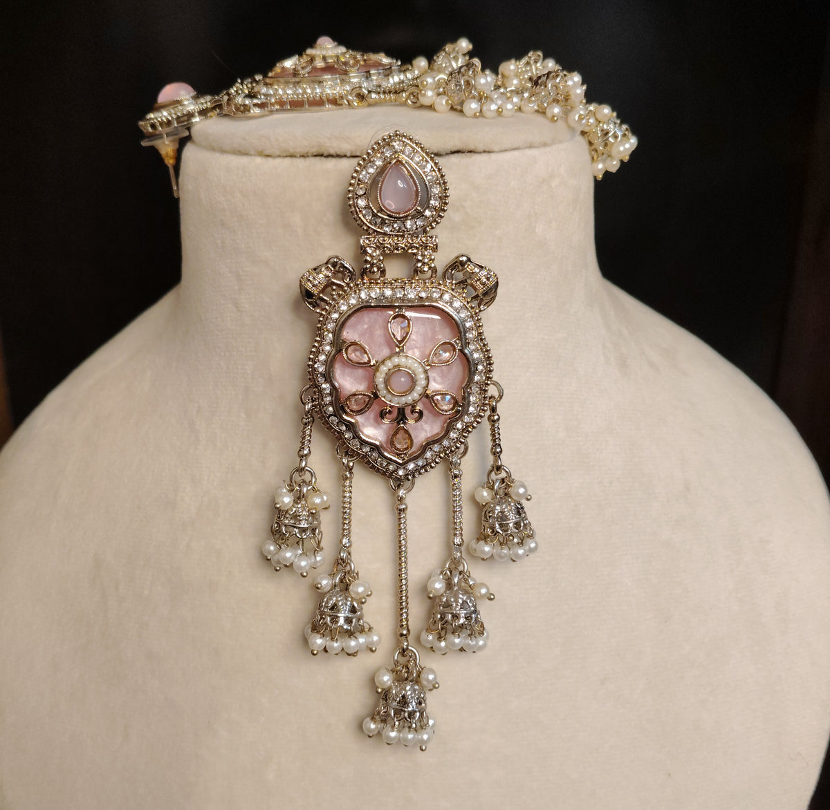 Blush Pink Moissanite Stone Jhumka Earrings Traditional Indian Wedding Accessories Roz Jewellers