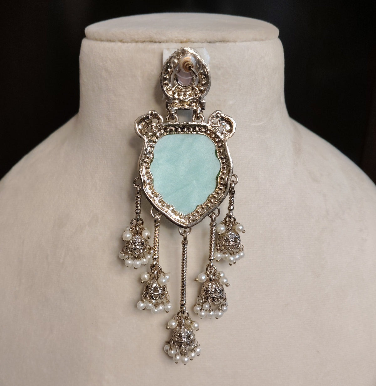 Mint Green Moissanite Style Earrings Indian Ethnic Wedding Jewelry for Women Roz Jewellers