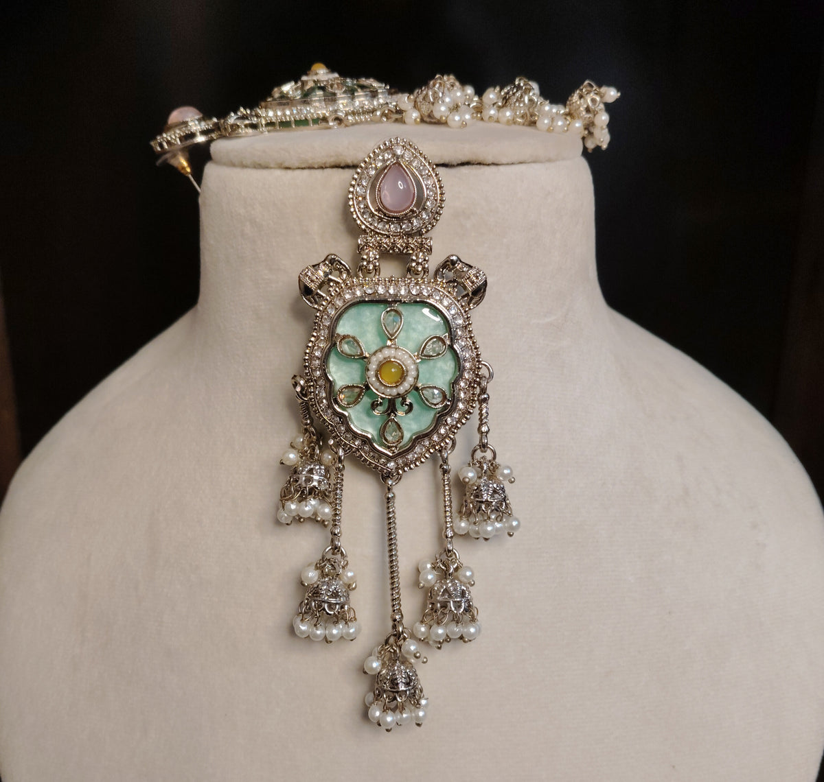 Mint Green Moissanite Style Earrings Indian Ethnic Wedding Jewelry for Women Roz Jewellers