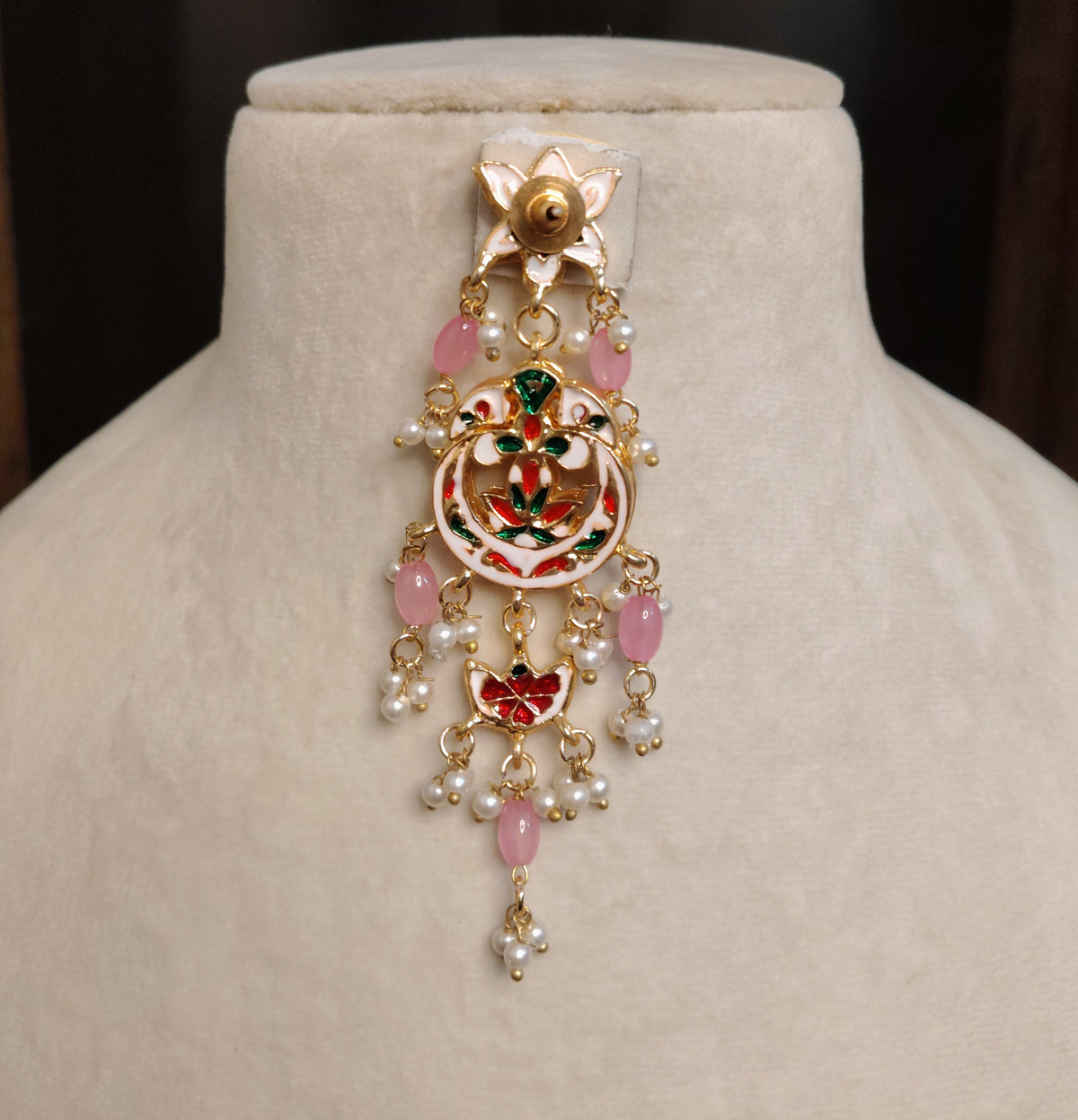 Blush Pink Floral Kundan Dangle Earrings for Women Wedding Festive Wear Roz Jewellers