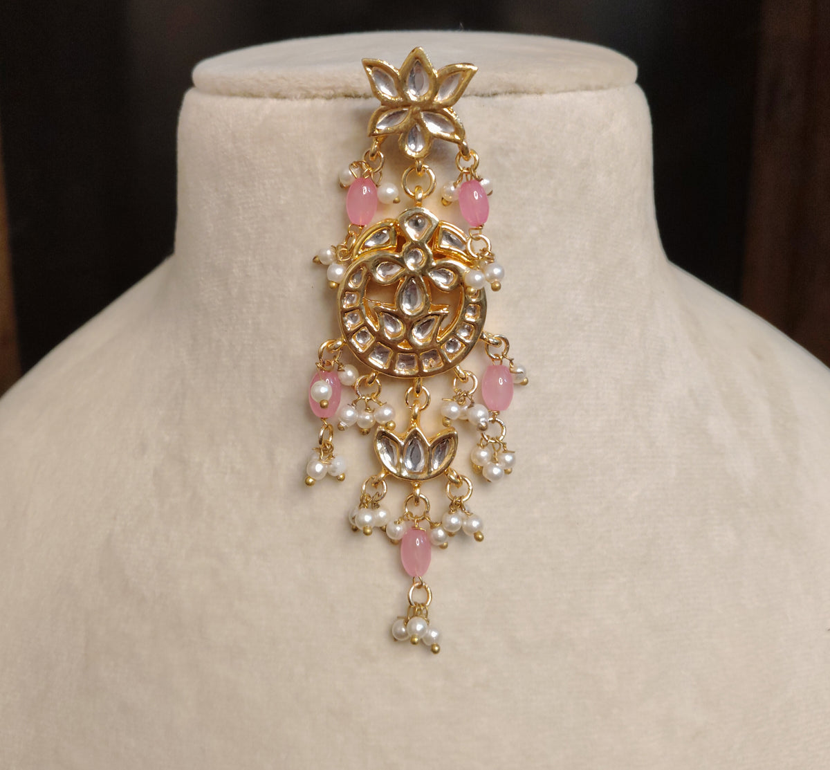 Blush Pink Floral Kundan Dangle Earrings for Women Wedding Festive Wear Roz Jewellers