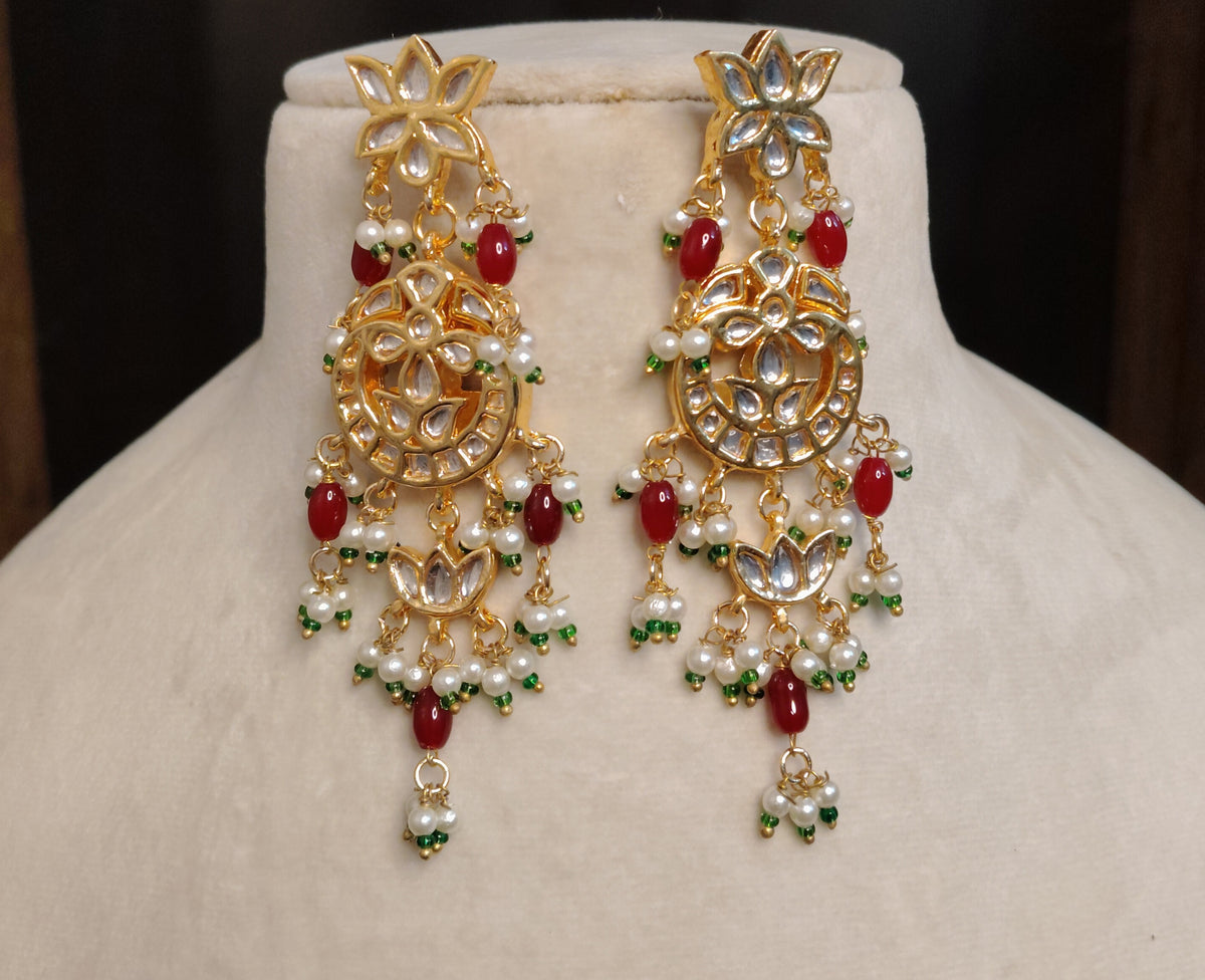 Elegant Ruby Red Kundan Drop Earrings for Women Traditional Wedding Jewelry Roz Jewellers