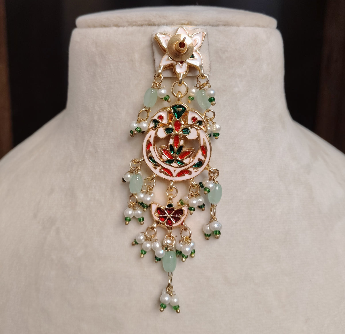 MInt Green Indian Bridal Kundan Earrings with Pearl Bead Tassels for Women Roz Jewellers