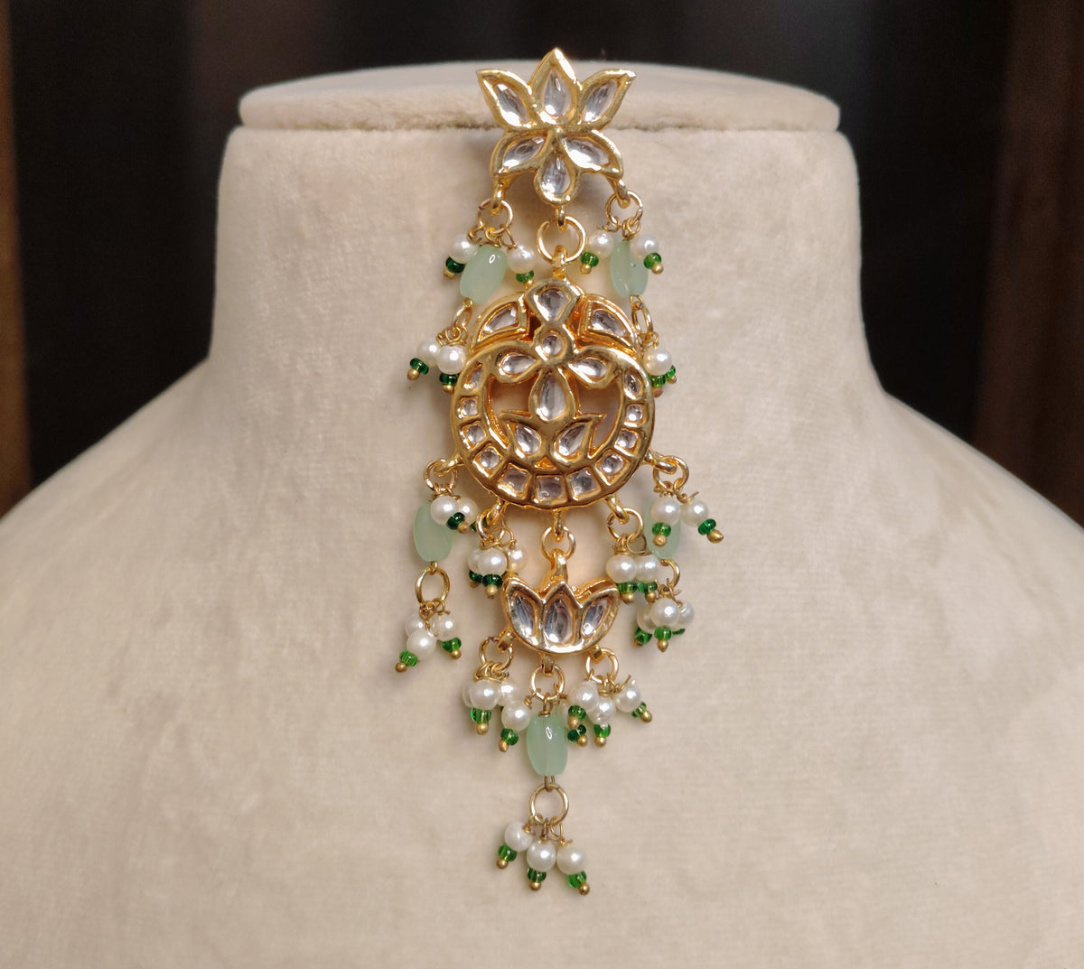 MInt Green Indian Bridal Kundan Earrings with Pearl Bead Tassels for Women Roz Jewellers