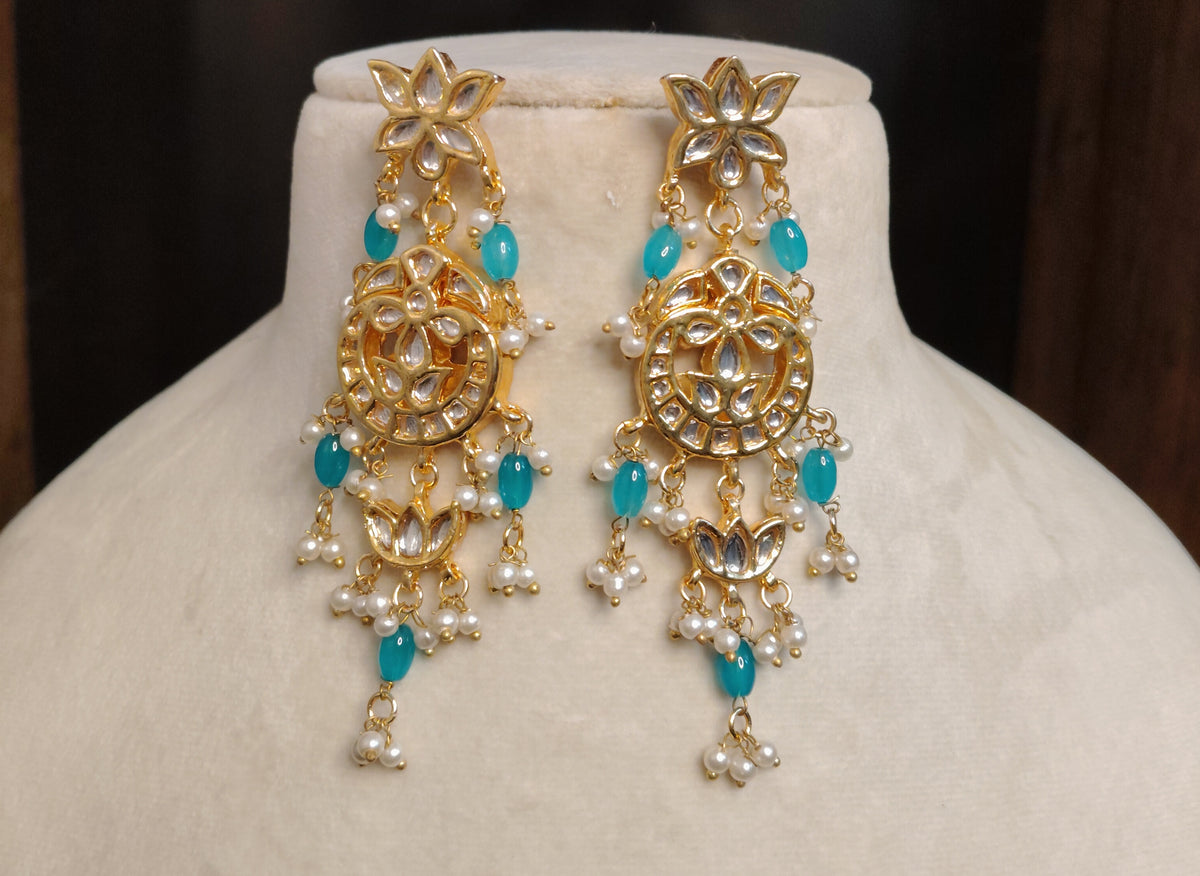 Blue Designer Kundan Dangle Earrings for Women Ethnic Party Wear Jewelry Roz Jewellers