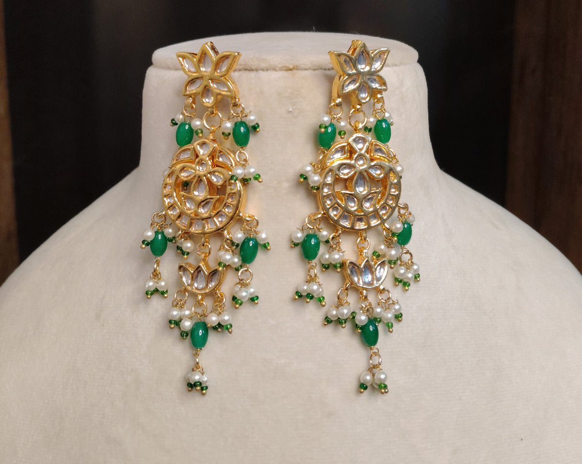 Emerald Traditional Kundan Earrings for Women Indian Bridal Wedding Jewelry Roz Jewellers