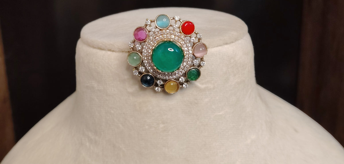 Emerald Multistone Moissanite Choker Set Indian Traditional Bridal Jewelry Roz Jewellers