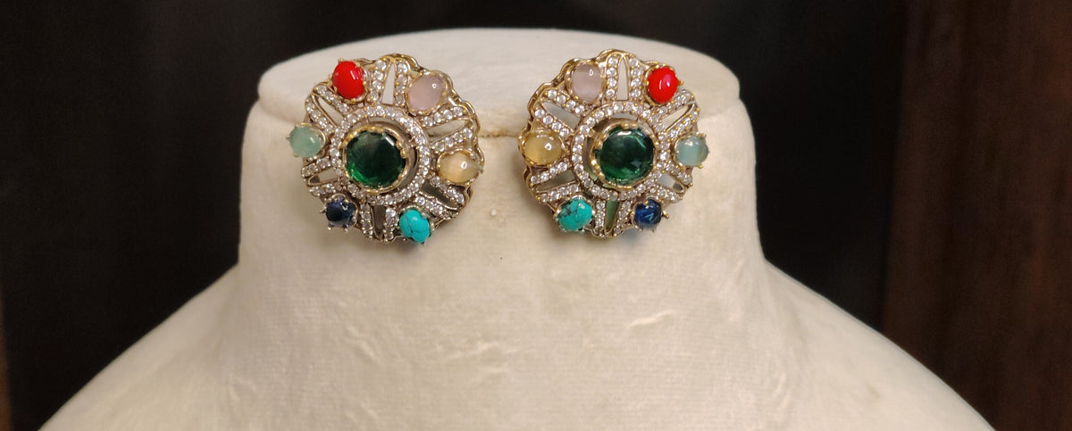 Luxury Emerald Moissanite Choker Earrings Set Indian Wedding Party Jewelry Roz Jewellers