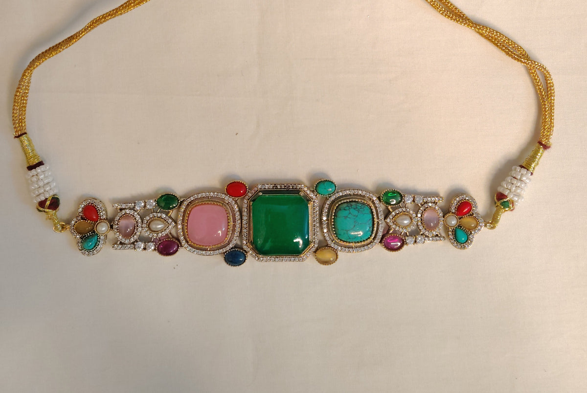 Elegant Emerald Moissanite Choker Necklace Multi Stone Design Festive Jewellery Roz Jewellers