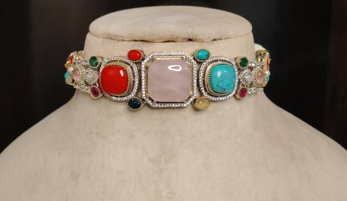 Blush Pink Moissanite Multi Stone Choker Necklace Elegant Statement Party Jewelery Roz Jewellers