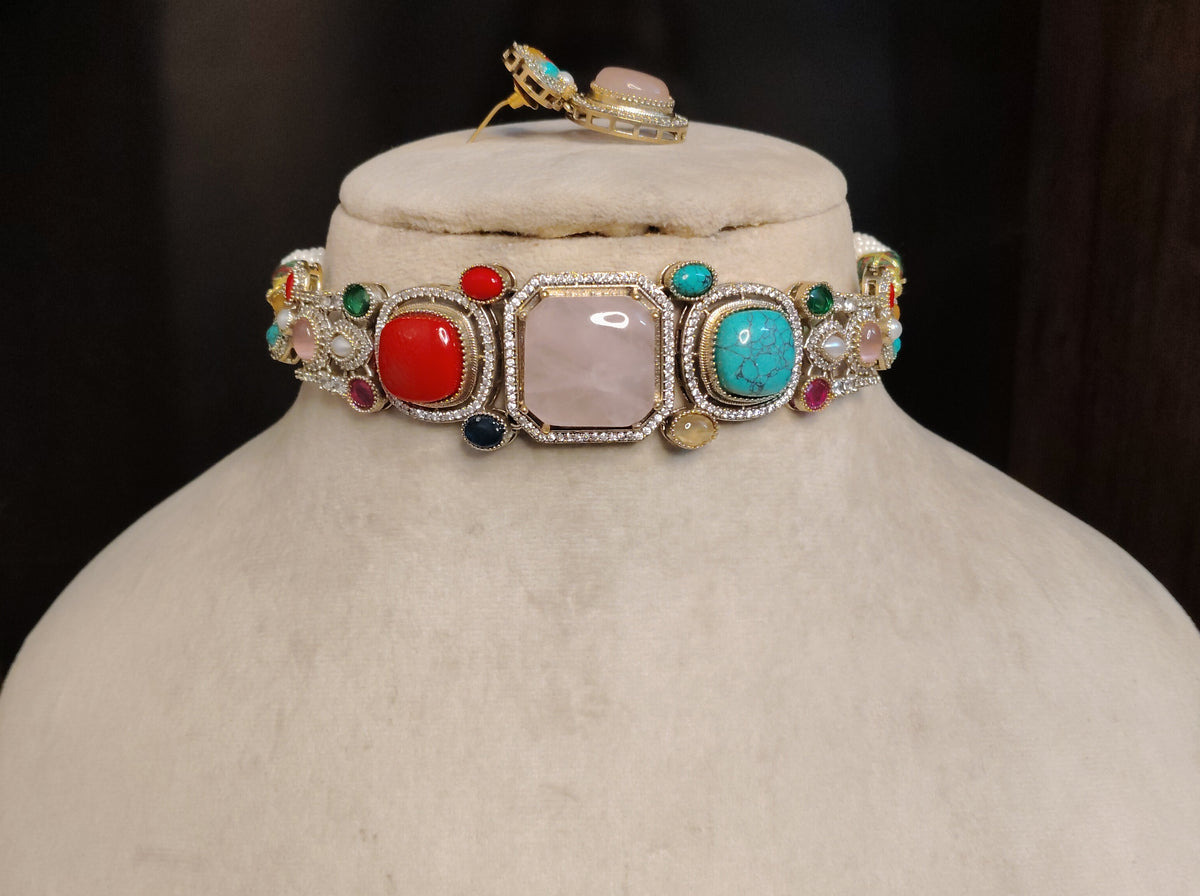 Blush Pink Moissanite Multi Stone Choker Necklace Elegant Statement Party Jewelery Roz Jewellers