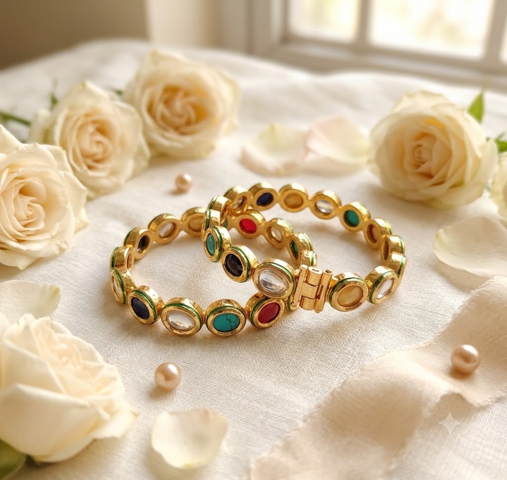 Multicolor Kundan Bridal Bangles Gold Tone Roz Jewellers