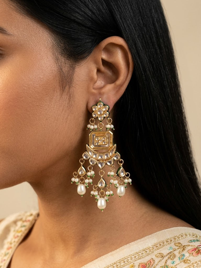 Regal Kundan Pearl Choker with Layered Pearl Strands & Elegant Pearl Roz Jewelle