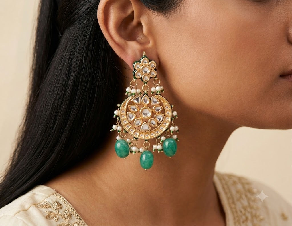 Traditional Kundan Gold Plated Ethnic Statement Earrings Pearl Stone Roz Jewellers