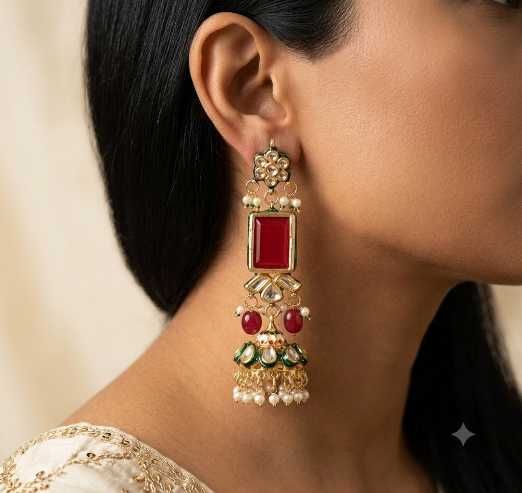 Traditional Kundan and Ruby Red Jhumka Earrings for Women Roz Jewellers
