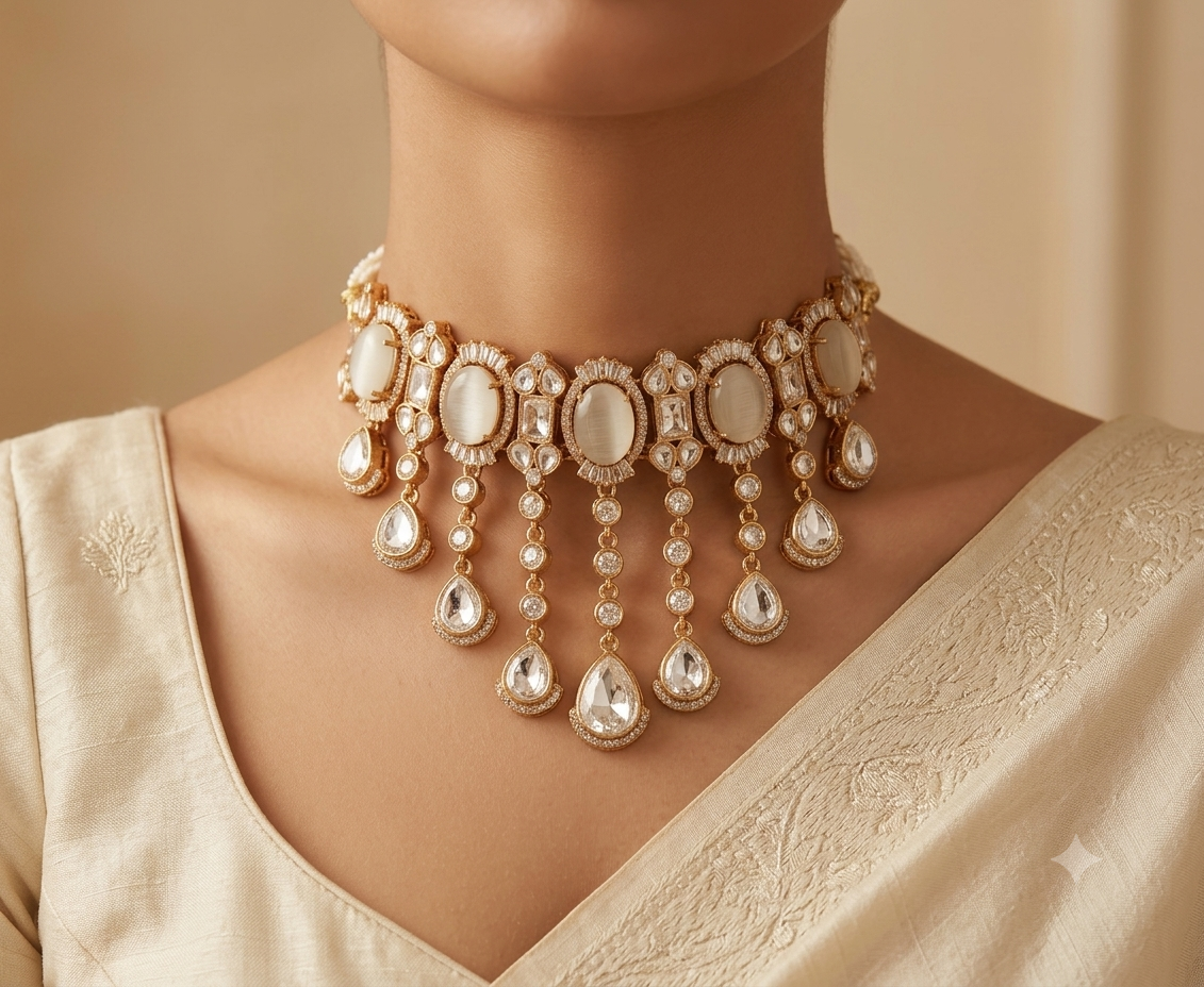 Jannat Pakistani Bridal Kundan Choker Necklace Set with Matching Earrings ROZ Jewellers.