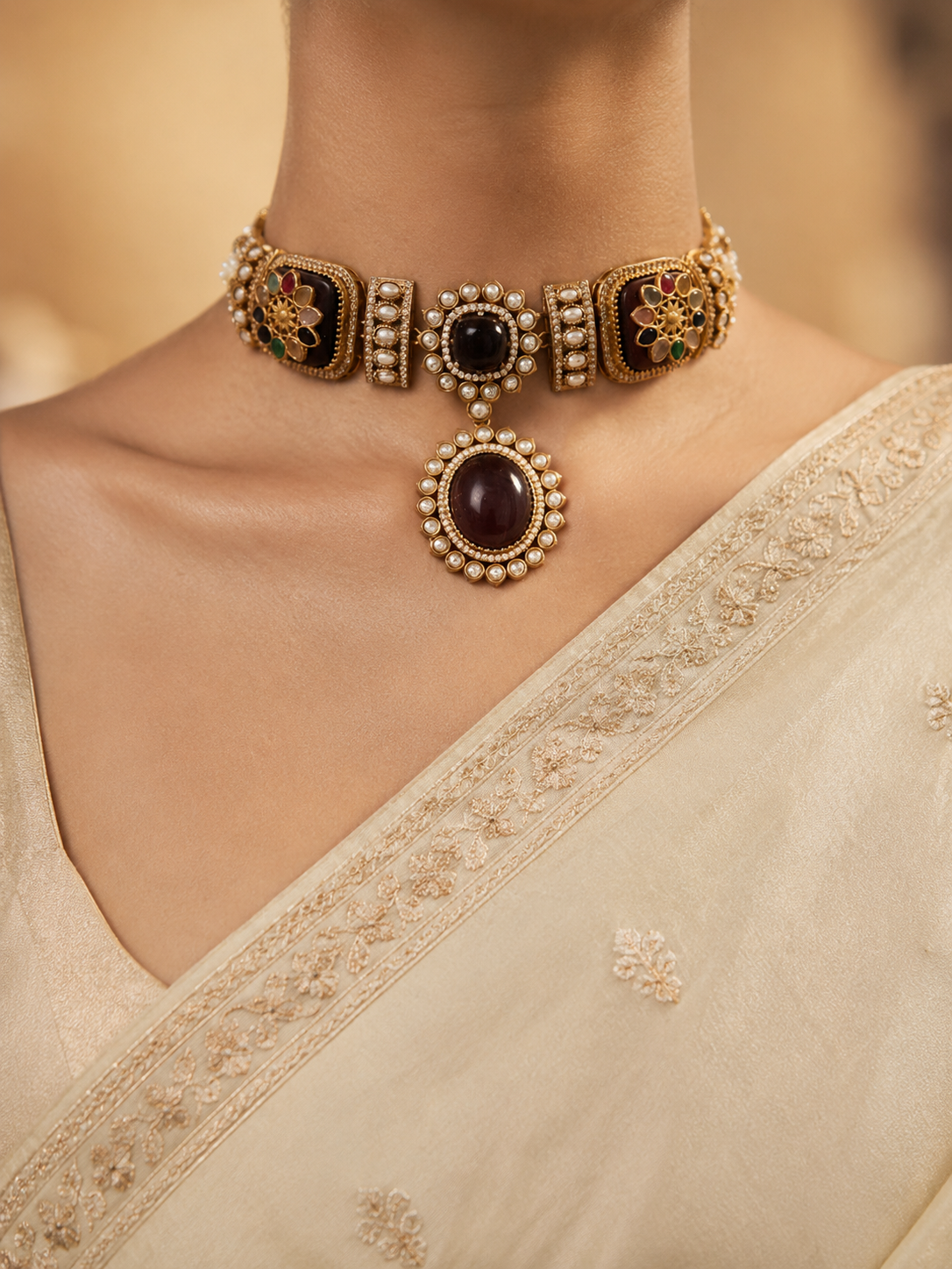 Jannat Purple Multicolour Inspired Wedding Reception Choker Set Roz Jewellers