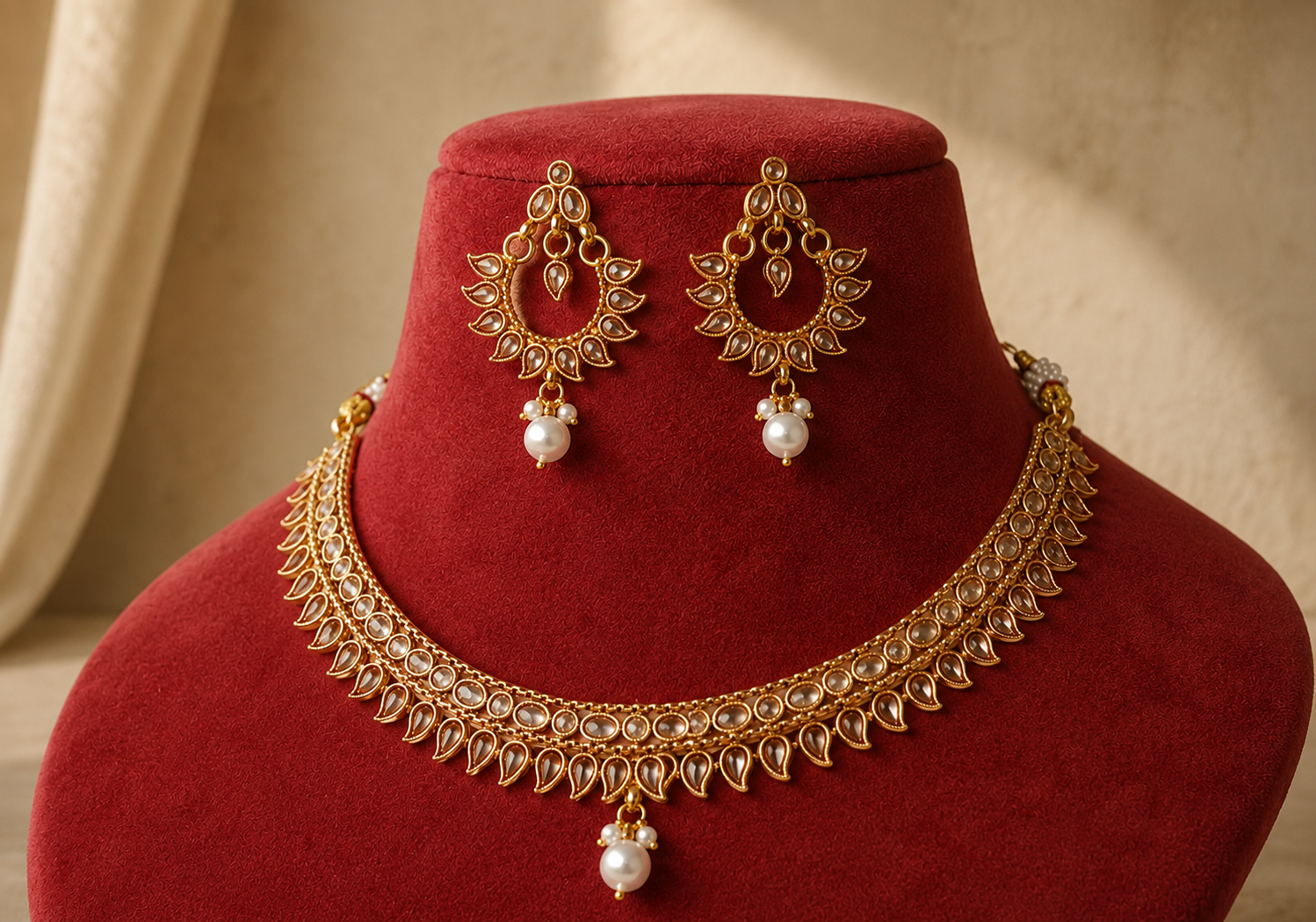 Indian Pakistani Polki Bridal Jewelry Set Wedding Necklace for Women