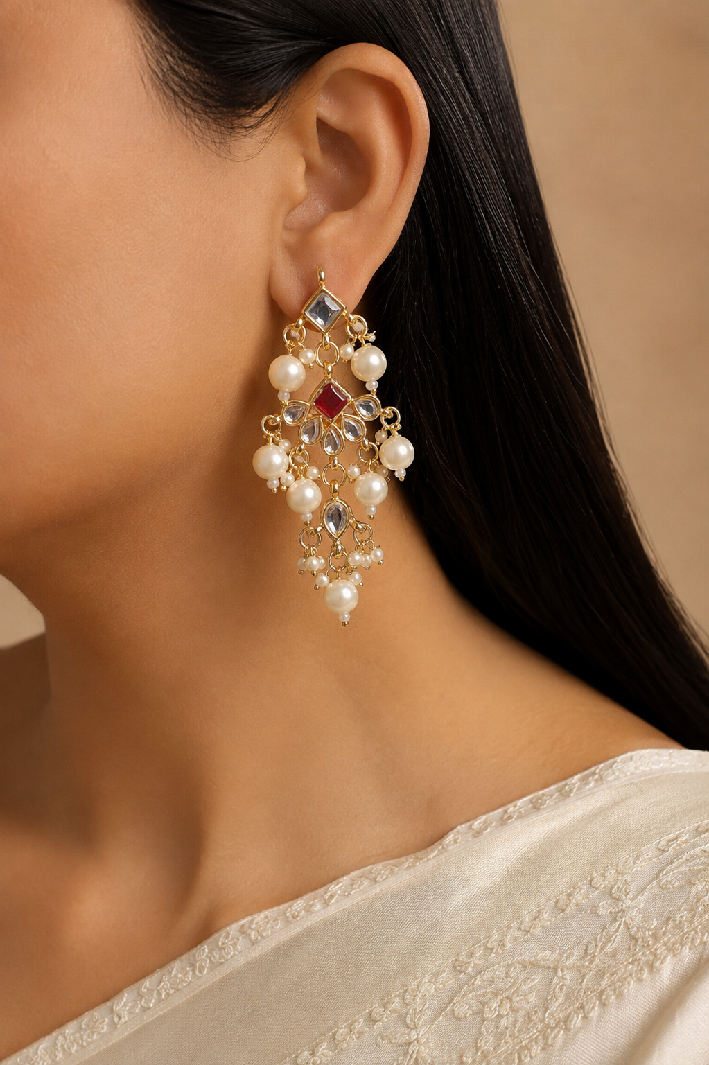 Muneza Multicolour Kundan Pearl Bridal Choker Necklace Set Roz Jewellers.