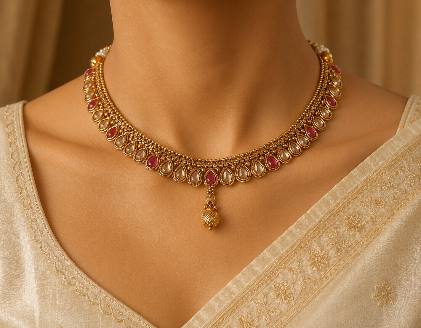 Sumayyah Indian Pakistani Polki Bridal Jewelry Set Wedding Necklace Earrings for Women Gold Plated