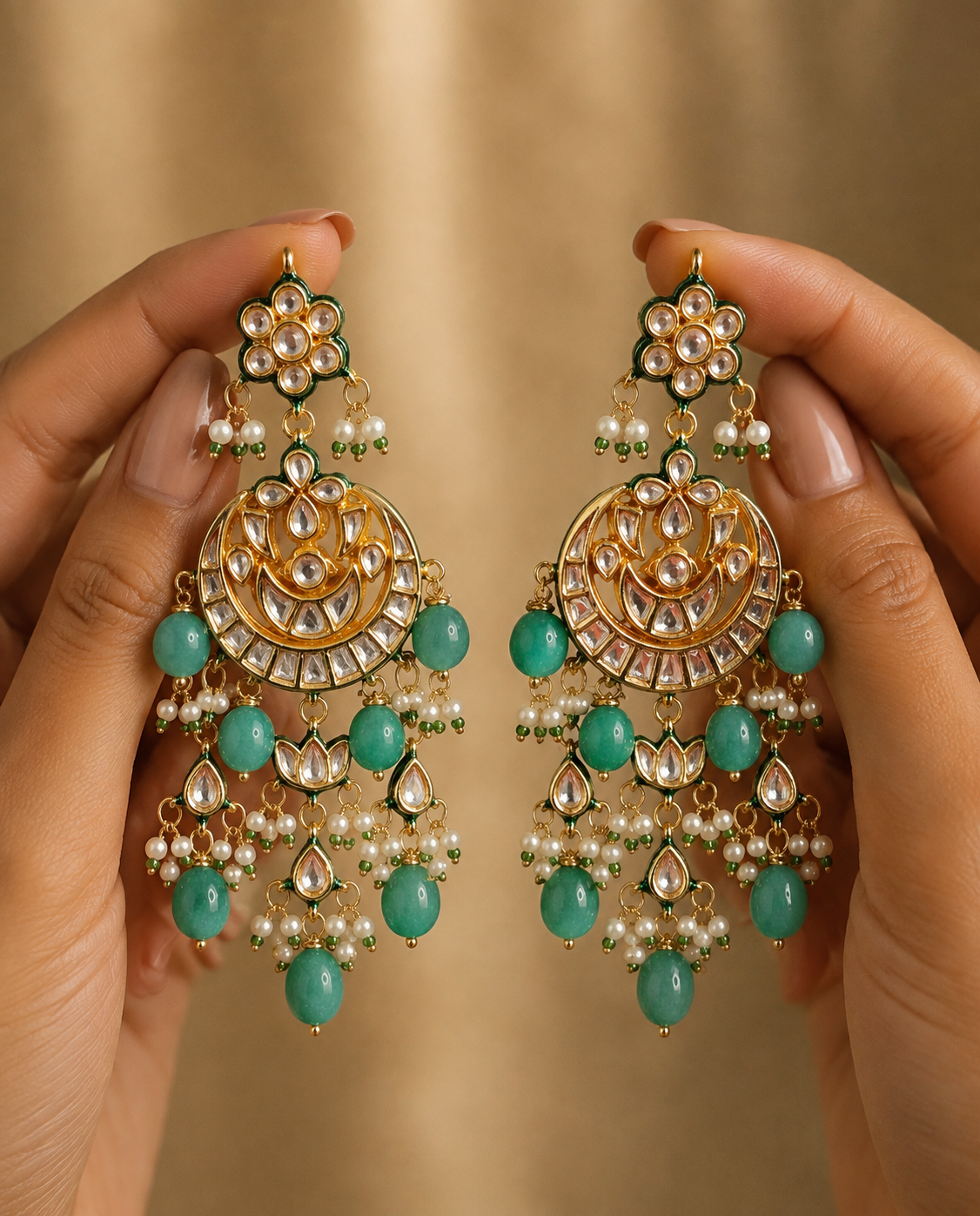 Green Kundan Chandbali Kundan Earrings for Women Indian Danglers Roz Jewellers