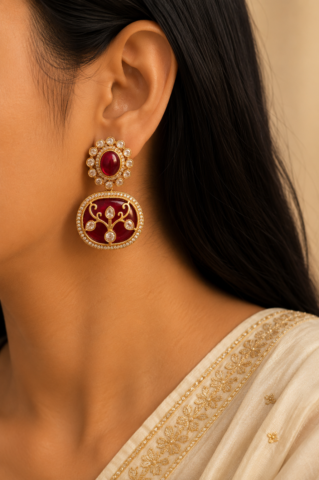 Rubaisa Pakistani Ruby Red Designer Necklace Set Roz Jewellers.