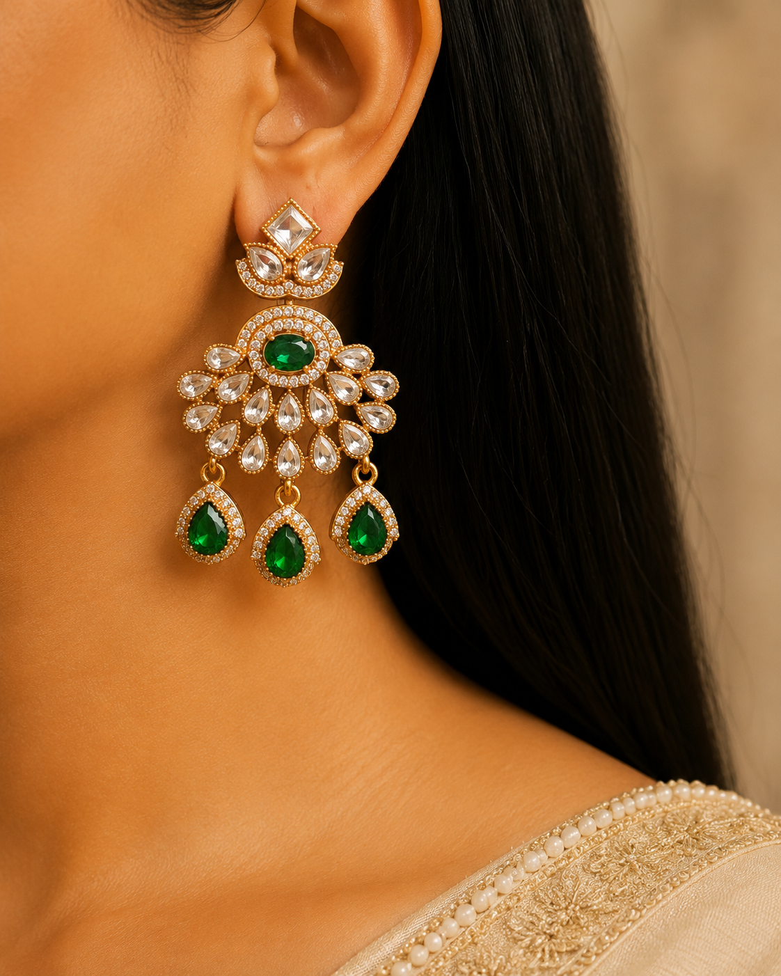 Zoya Wedding Jewelry  Kundan Moissanite Stone Necklace Earrings Jewelry Party Wear Bridal Set Roz Jewellers