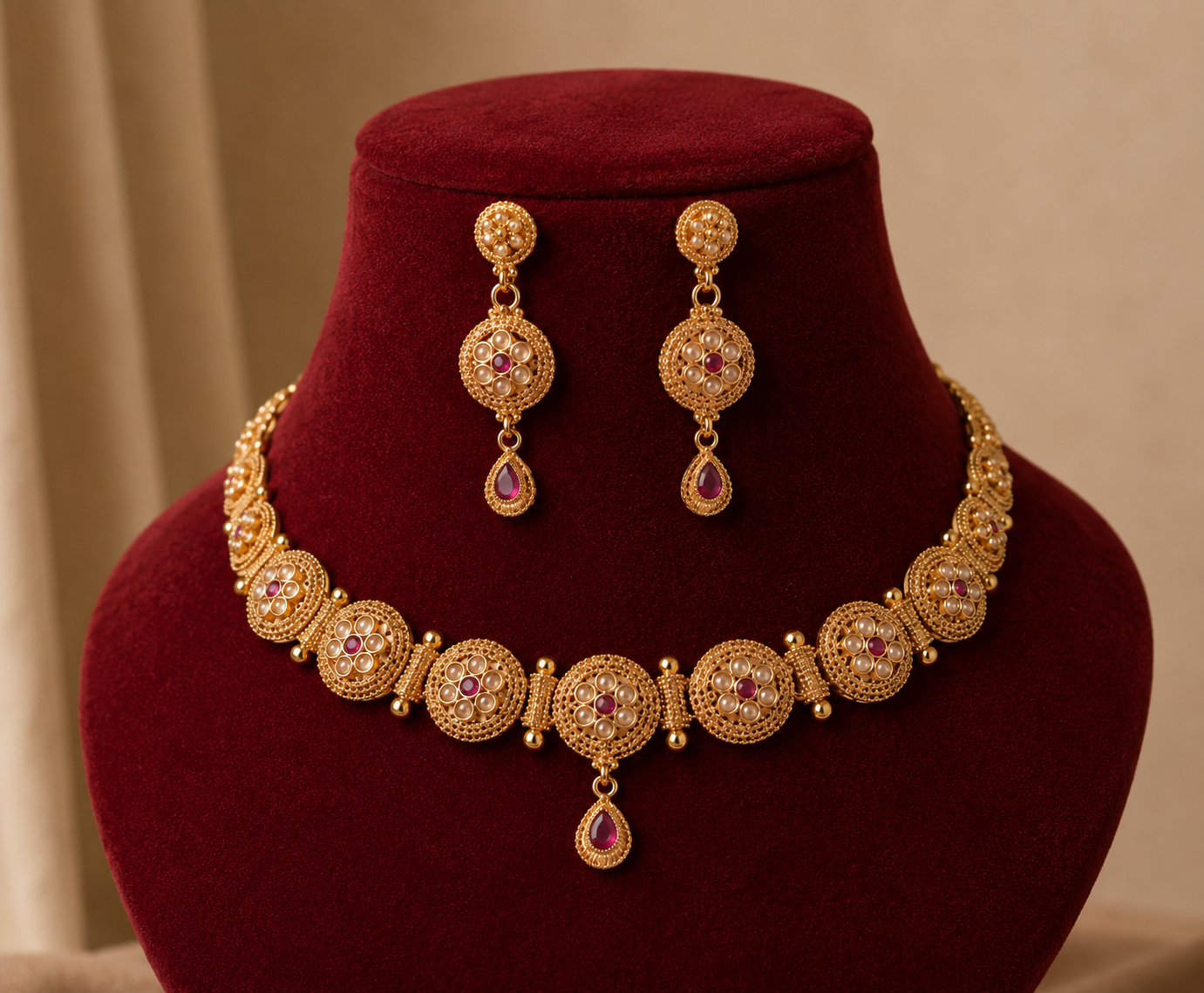 Fatima Indian Pakistani Polki Bridal Jewelry Set Wedding Necklace Earrings for Women Gold Plated