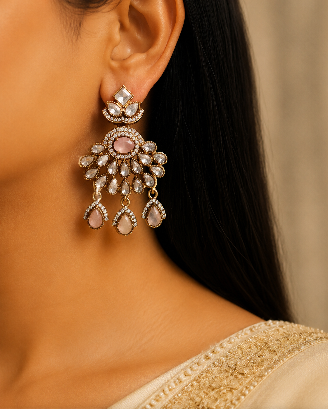 Rimsha Pakistani Bridal  Kundan Moissanite Stone Necklace Earrings Jewelry Party Wear Bridal Set Roz Jewellers