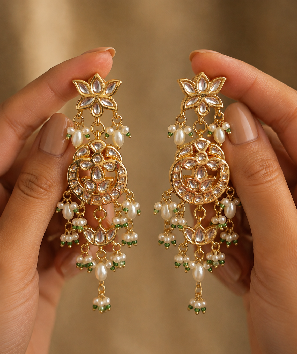 Gold Plated Lightweight Bridal Statement Kundan Earrings Indian Danglers Roz Jewellers