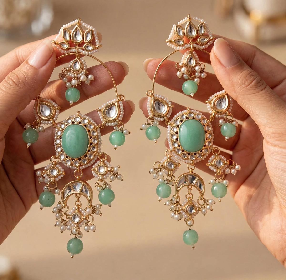 Mint Green Indian Chandbali Earrings Kundan Style Bridal Wedding Jewellery Roz Jewellers.