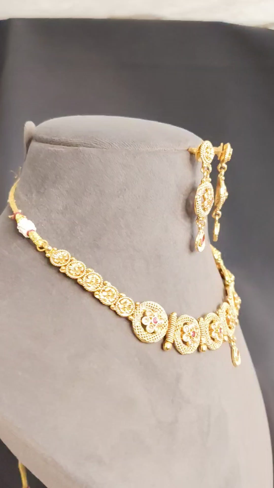Fatima Indian Pakistani Polki Bridal Jewelry Set Wedding Necklace Earrings for Women Gold Plated