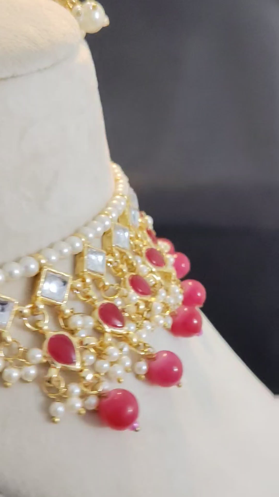 Umeja Ruby Pearl Kundan Fringe Heavy Bridal Jewelry Choker Necklace Roz Jeweller