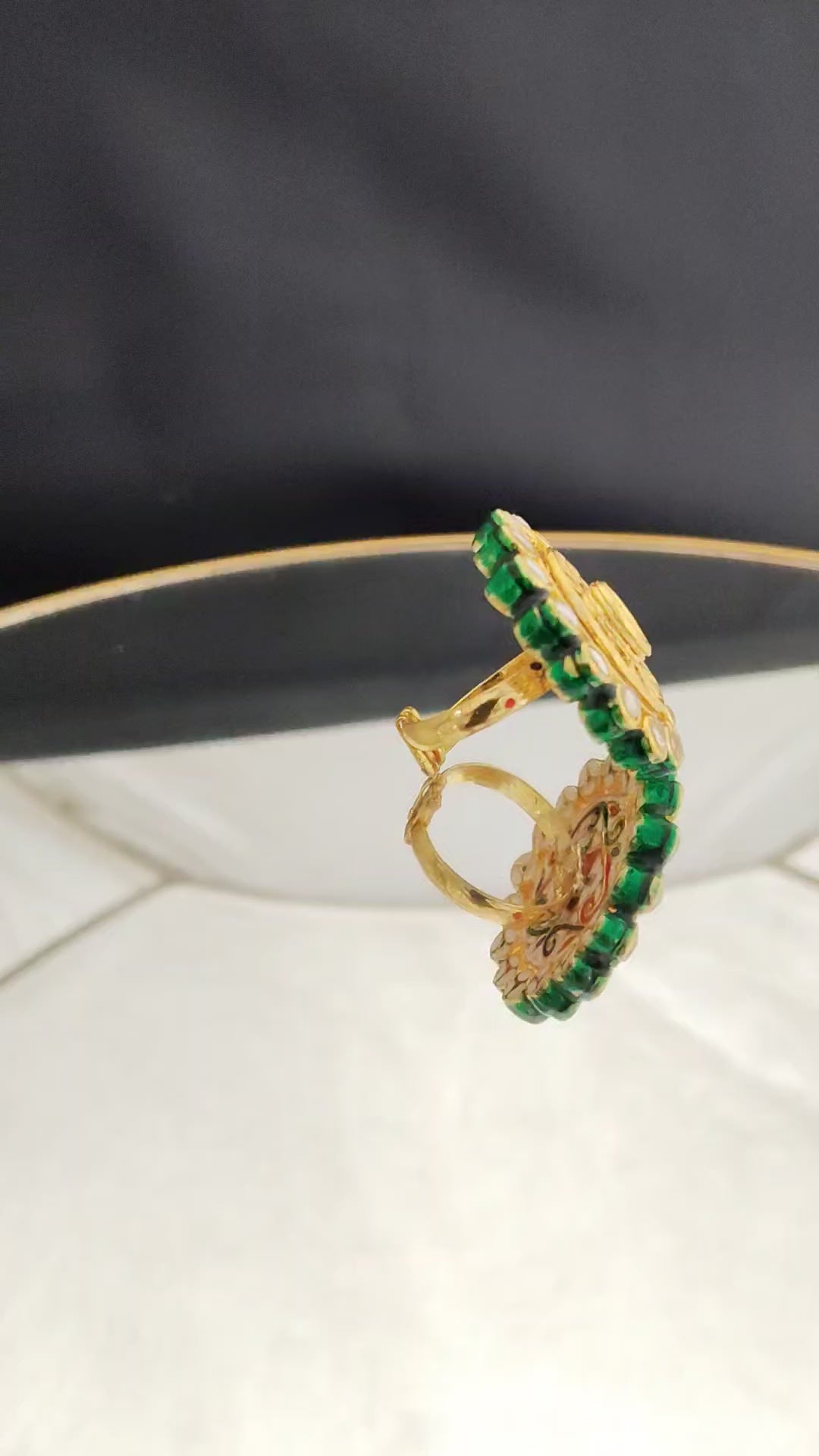 Premium Gold Plated Festive Statement Kundan Ring for Women Roz Jewellers