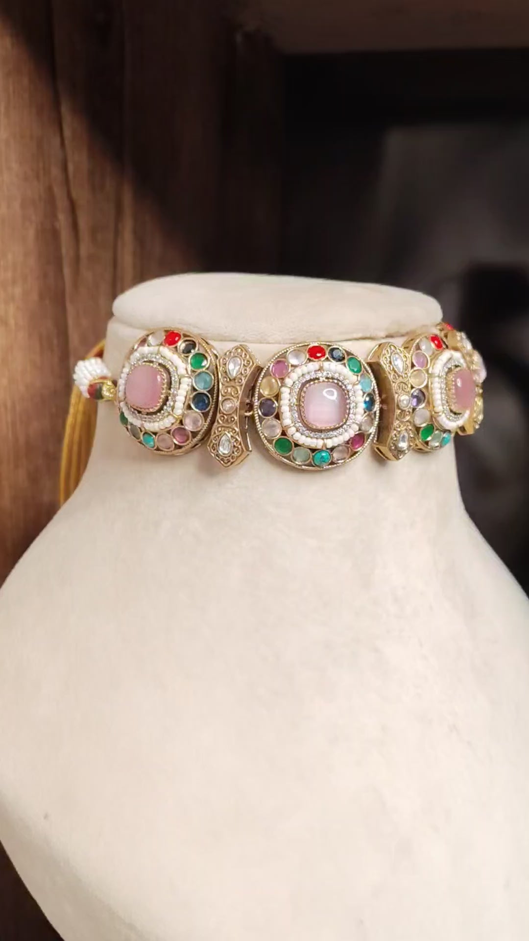 Mehrein Traditional Pink Stone Royal Heritage Kundan Choker Set Roz Jewellers.
