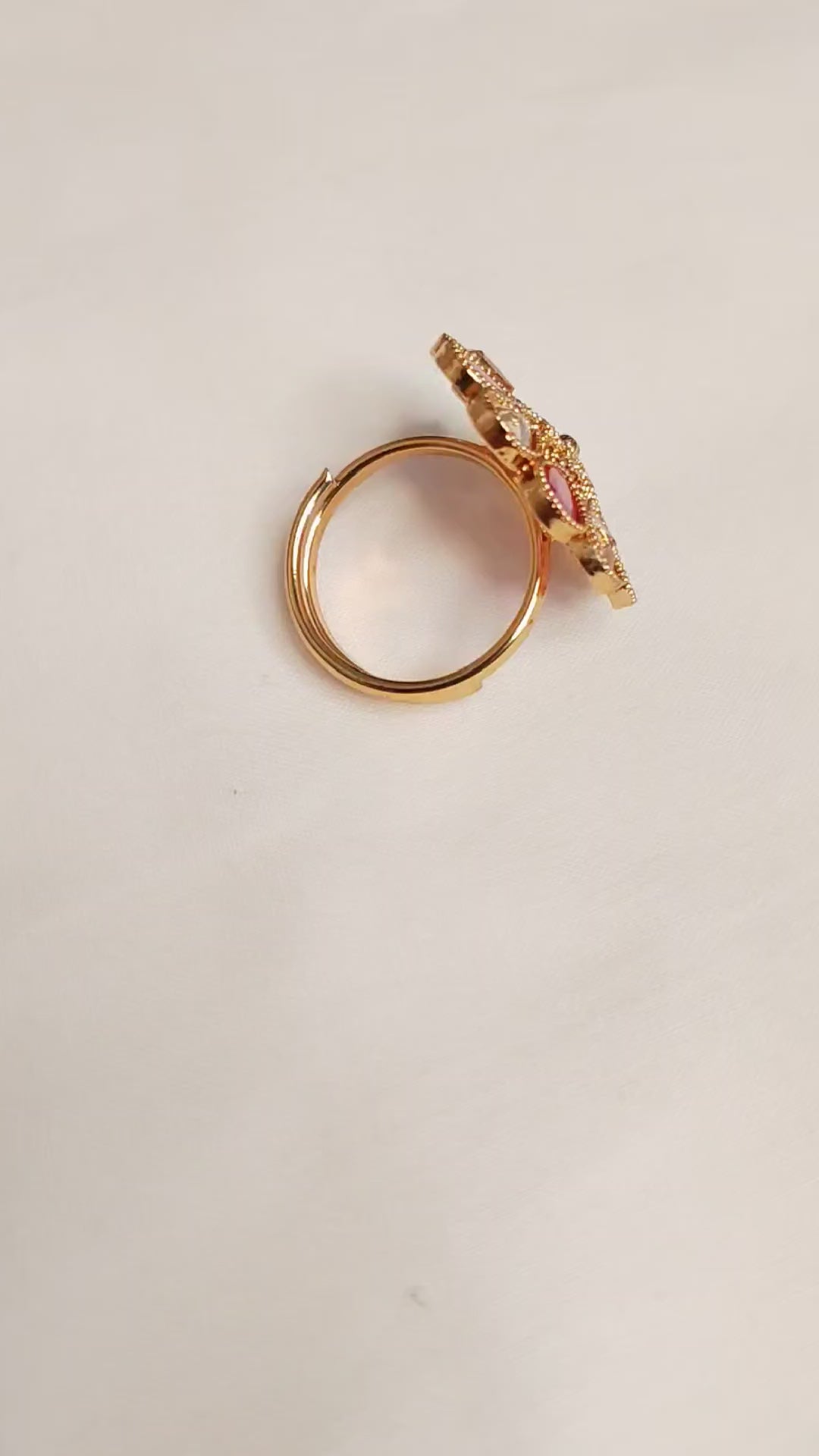 Mahnoor Ruby Pink Polki Floral Cocktail Ring Roz Jewellers