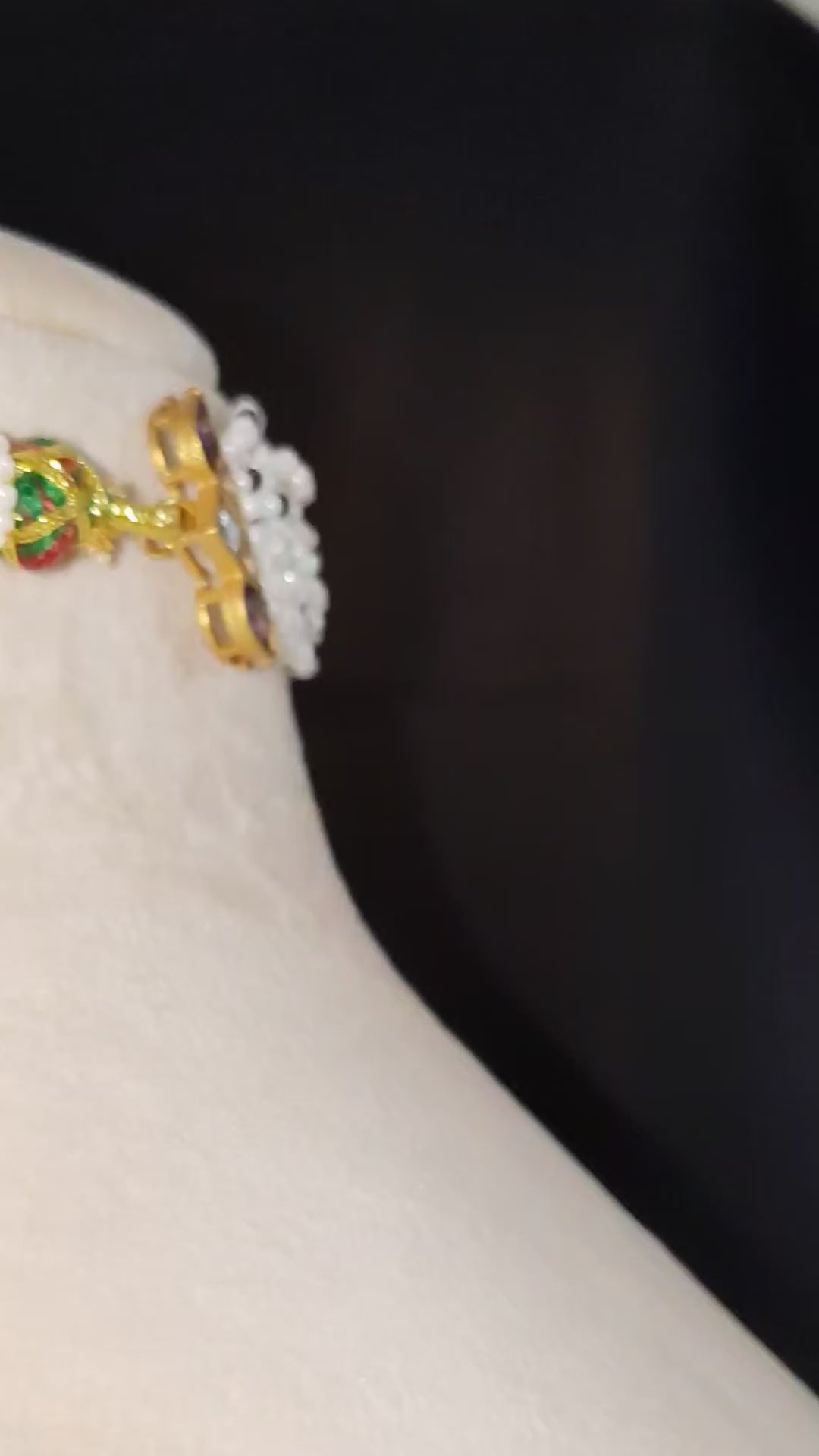Huda Mughal Amethyst Kundan Pearl Choker Necklace Set Roz Jewellers.