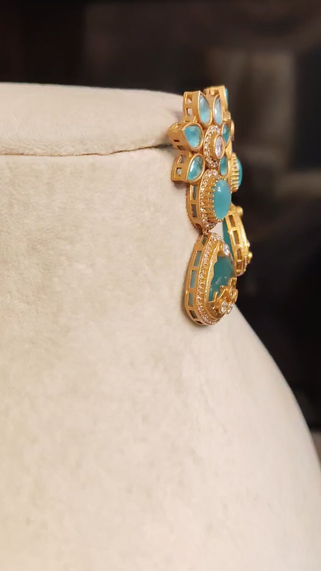 Waniya Indian Aqua Blue Kundan Floral Drop Inlay Earrings Roz Jewellers.