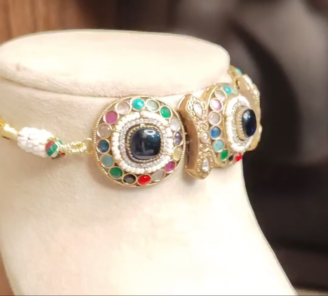 Haneen Bridal Black Stone Heritage Statement Kundan Choker Set Roz Jwellers.