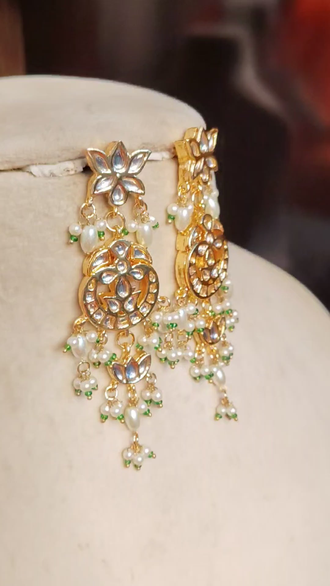 Gold Plated Lightweight Bridal Statement Kundan Earrings Indian Danglers Roz Jewellers