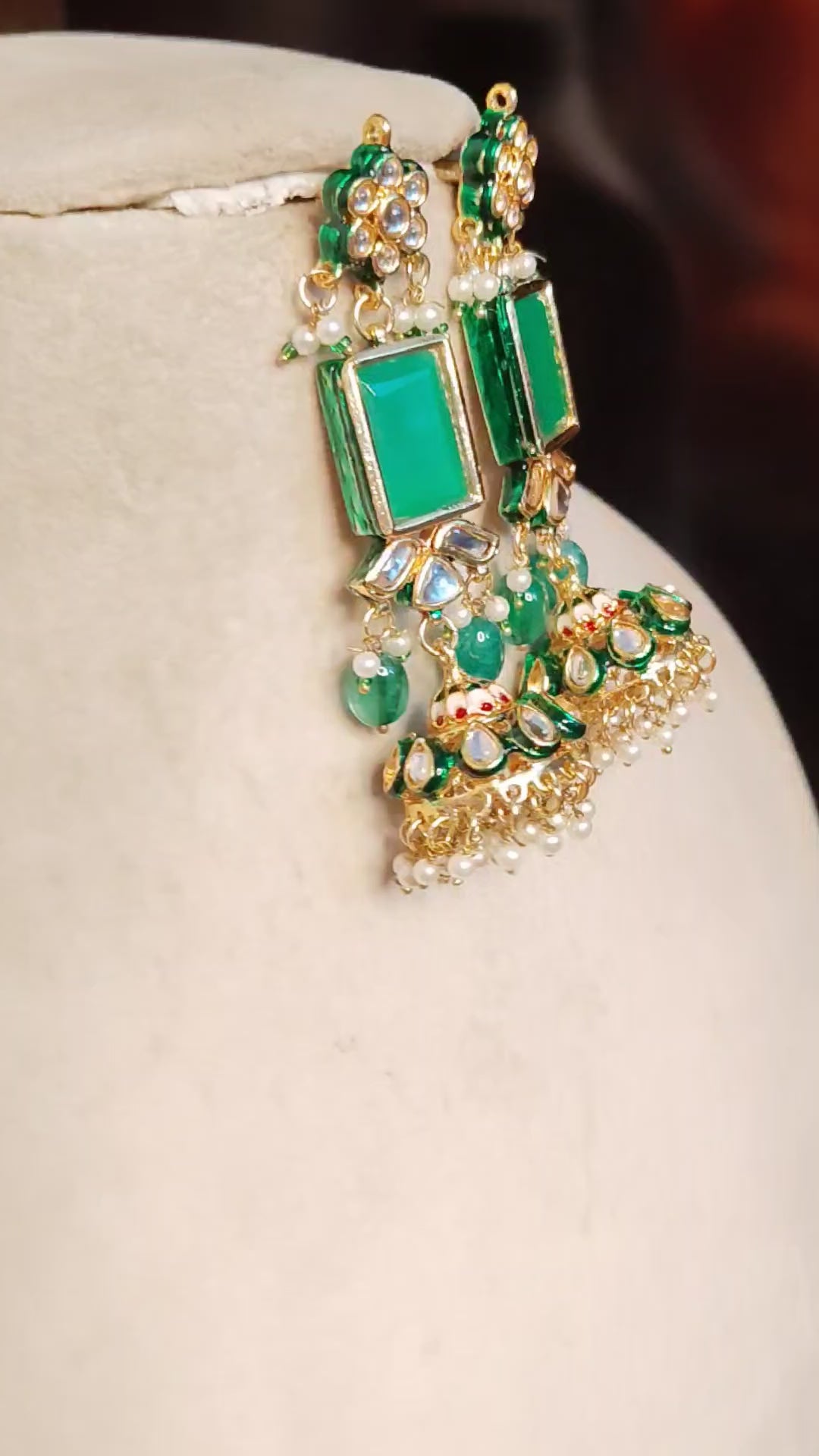 Pakistani Luxury Style Emerald Kundan Danglers Roz Jewellers