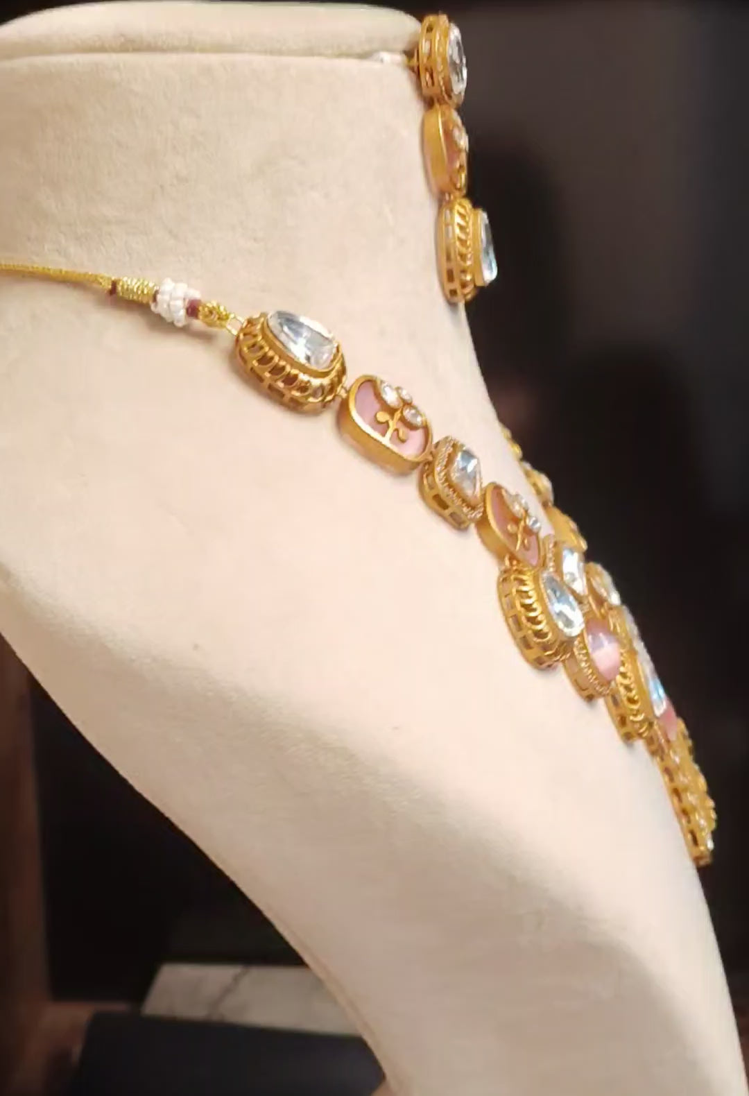 Anusha Traditional Blush Pink and Gold Kundan Style Necklace Set Roz Jewellers.