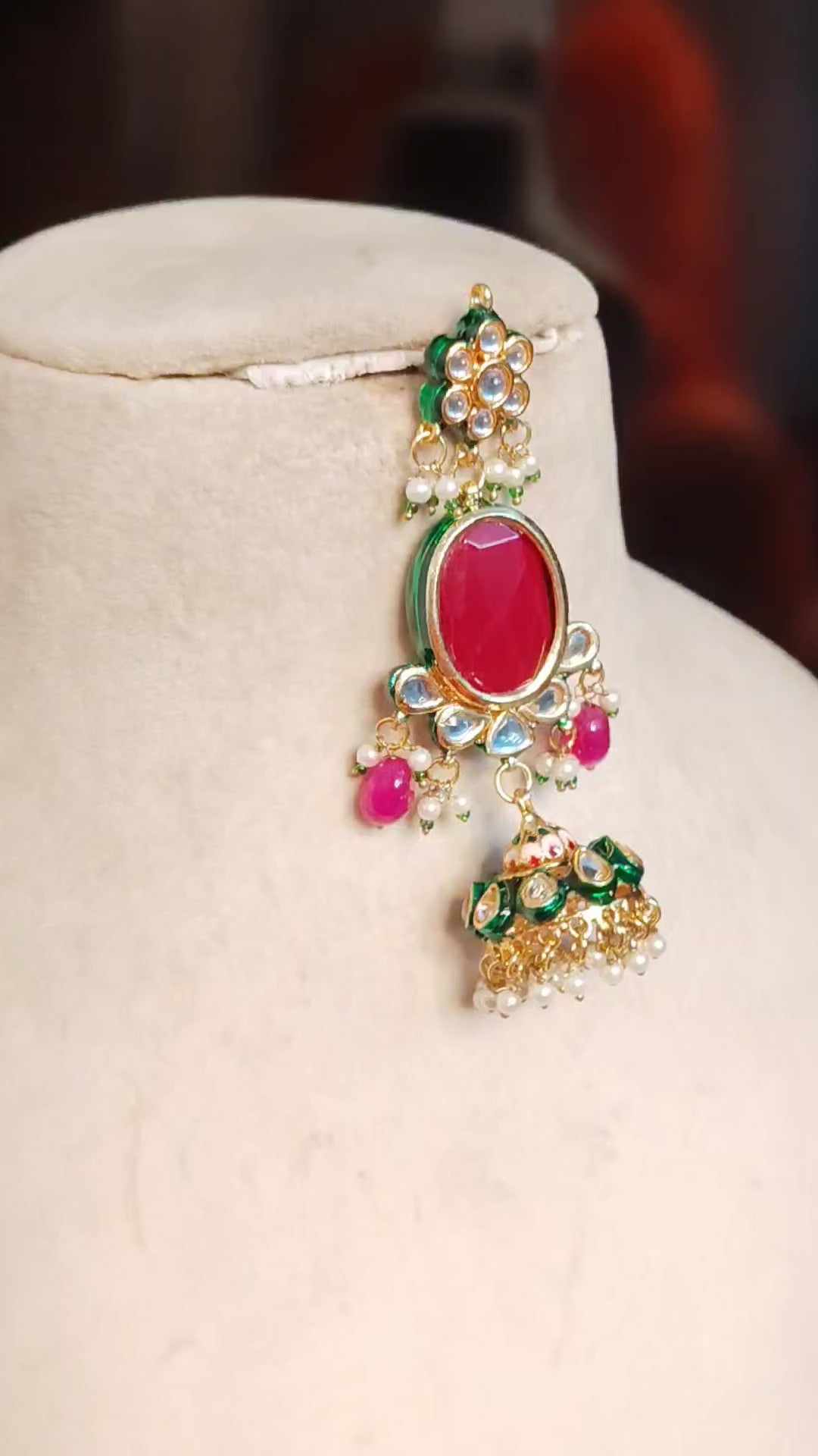 Royal Oval Red Stone and Kundan Jhumka Earrings for Women Roz Jewellers