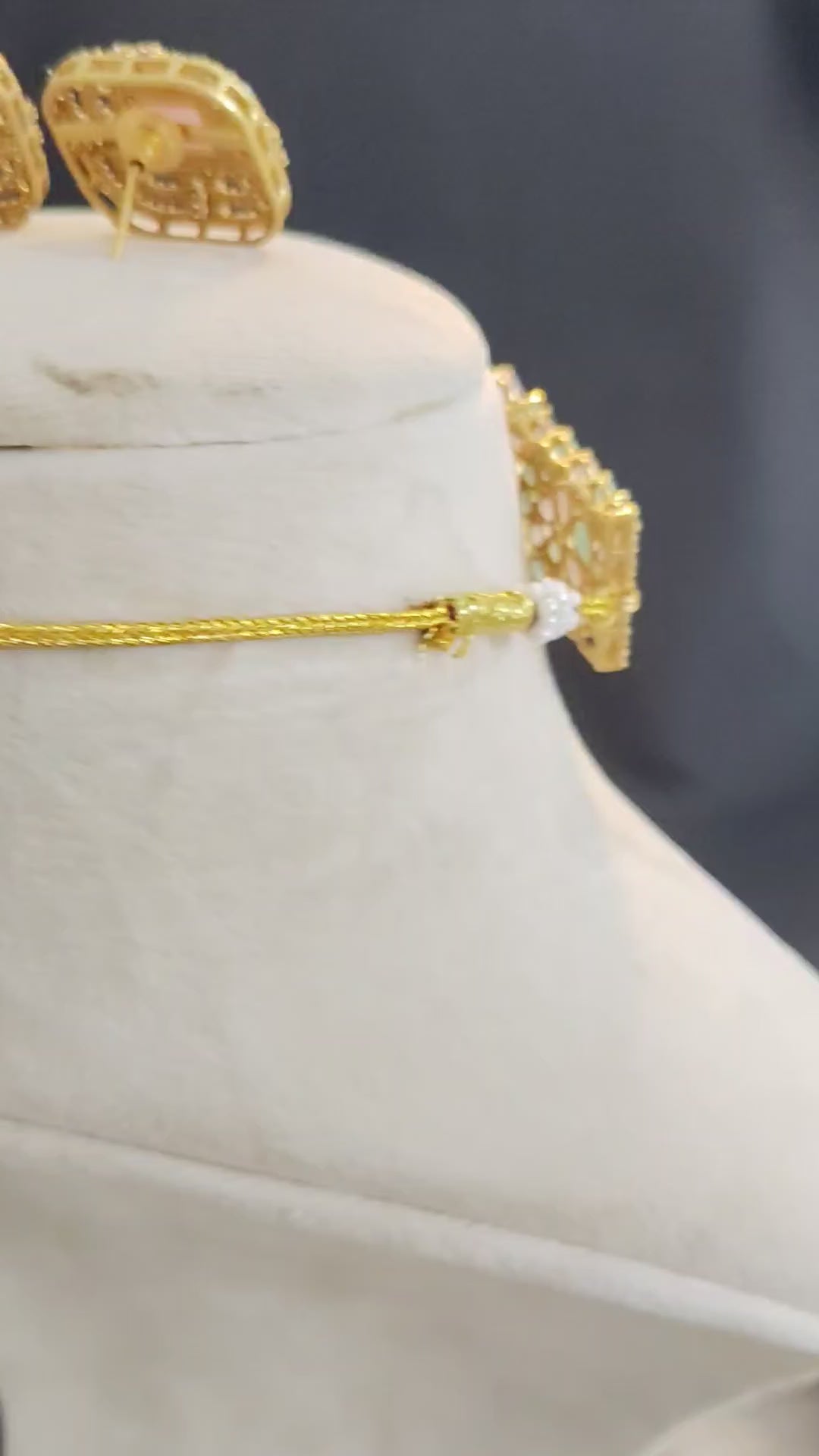 Khadija Indian Wedding Blush Pink and Mint Green Choker Set Roz Jewellers.